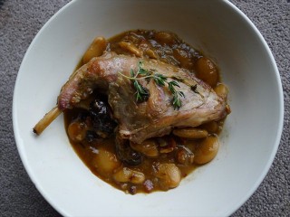 Braised Rabbit With Cider, Mustard and Prunes
